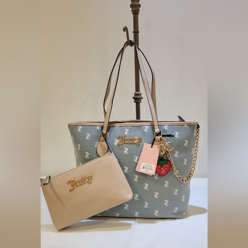 JUICY COUTURE Denim Days grey and cream signature 2 piece tote set